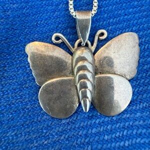 Vintage 925 Silver Butterfly Pendant Necklace